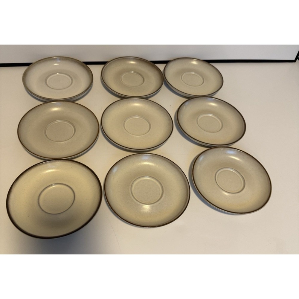 Vintage Denby England Stoneware Saucers Set of 9‎ Brown Rim 6" Made in England